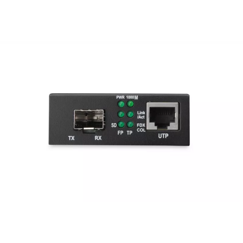 Convertitore media DIGITUS, SFP 10/100/1000Base-T a SFP Open Slot, incl. alimentatore senza modulo SFP