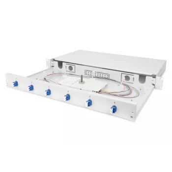 DIGITUS Cassetto di giunzione in fibra ottica LC OS2 1U 6xLC-DX con cassetta, pigtail e accoppiatori