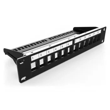 DIGITUS Patch panel modulare, schermato 12 porte, vuoto, 1U, 254mm (10 pollici) montaggio rack colore nero RAL 9005