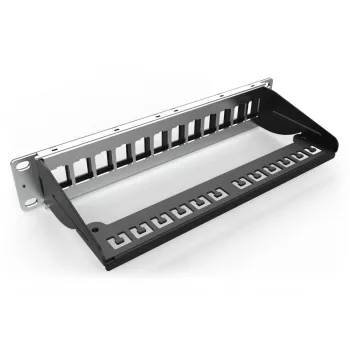 DIGITUS Patch panel modulare, schermato 12 porte, vuoto, 1U, 254mm (10 pollici) montaggio rack colore nero RAL 9005