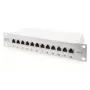 DIGITUS Patch panel CAT6A, schermato, 12 porte campo per etichette, 1U, montaggio rack 10 pollici, grigio RAL 7035