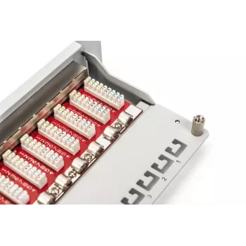 DIGITUS Patch panel CAT6A, schermato, 12 porte campo per etichette, 1U, montaggio rack 10 pollici, grigio RAL 7035