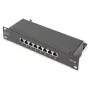 DIGITUS Patch panel CAT6A schermato, 8 porte 1U, montaggio rack 10 pollici, nero RAL 9005