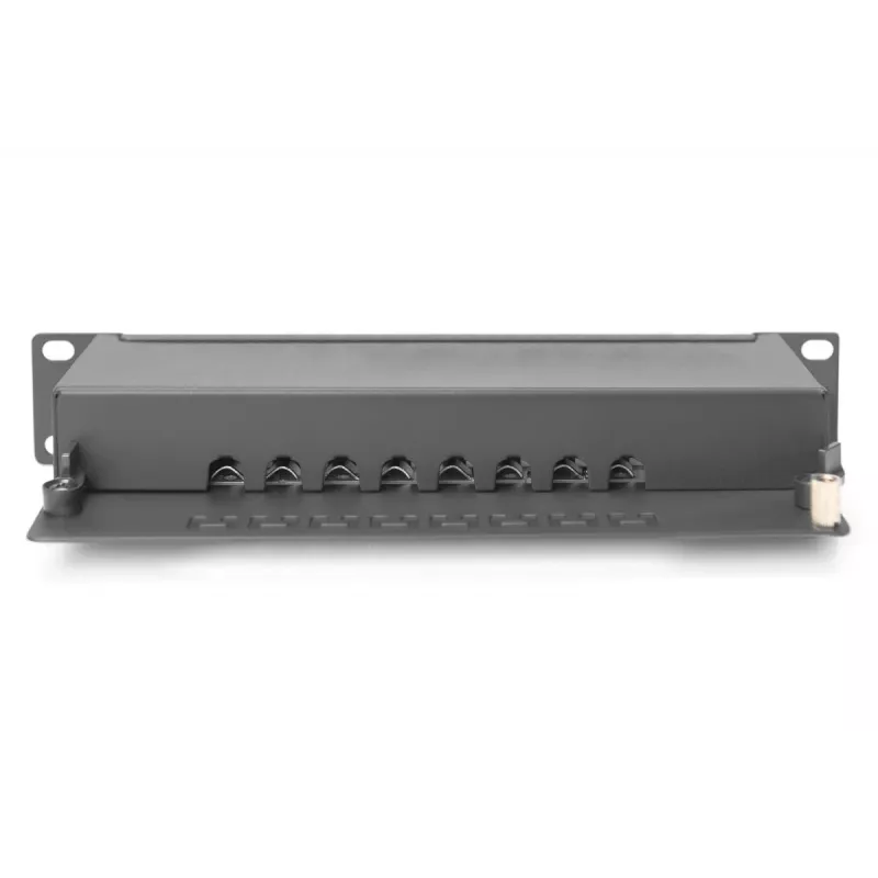 DIGITUS Patch panel CAT6A schermato, 8 porte 1U, montaggio rack 10 pollici, nero RAL 9005