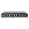 DIGITUS Patch panel CAT6A schermato, 8 porte 1U, montaggio rack 10 pollici, nero RAL 9005