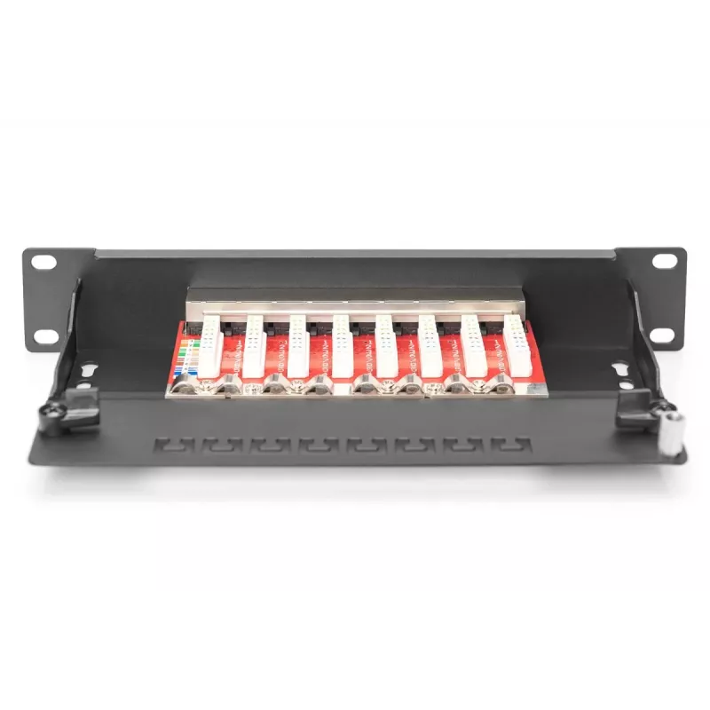 DIGITUS Patch panel CAT6A schermato, 8 porte 1U, montaggio rack 10 pollici, nero RAL 9005