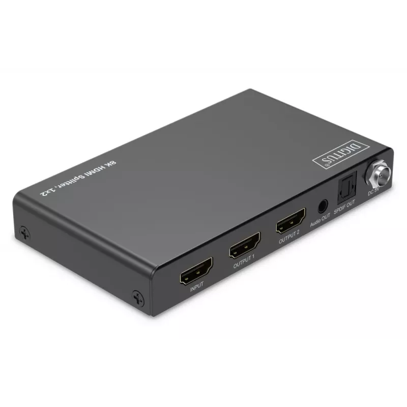 Splitter HDMI 1x2 DIGITUS - 8K/60Hz (4:4:4), Toslink, stereo, controllo EDID