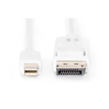 Cavo di collegamento DisplayPort DIGITUS, Mini DP - DP M/M, 2 m con blocco, conforme DP 1.1a, bianco