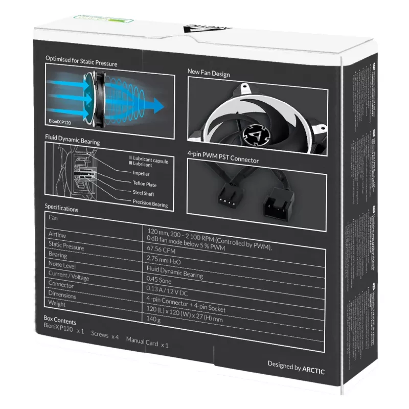 ARCTIC BioniX P120 (bianco) – ventola gaming 120 mm a pressione ottimizzata con PWM PST