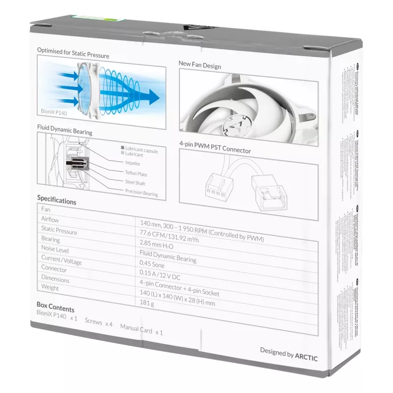ARCTIC BioniX P140 (grigio/bianco) – ventola gaming 140 mm a pressione ottimizzata con PWM PST