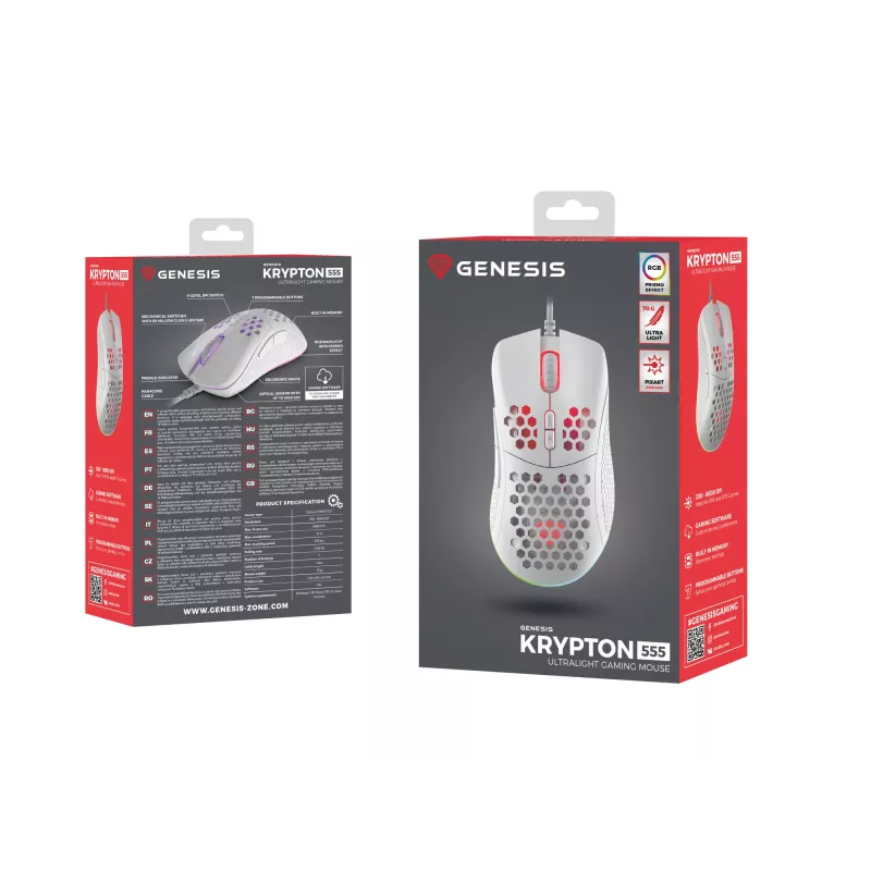 GENESIS Krypton 555 mouse gaming per destrorsi USB Type-A ottico 8000 DPI