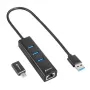 SHARKOON Hub USB - 3 porte USB 3.2 Gen 1 in alluminio + Ethernet nero