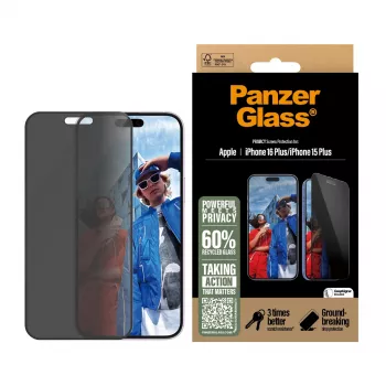 PanzerGlass® Privacy Screen Protector iPhone 16 Plus | 15 Plus | Ultra-Wide Fit con EasyAligner