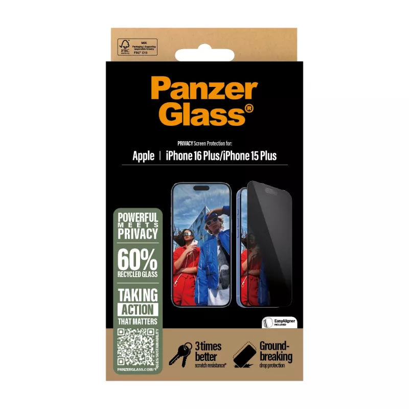 PanzerGlass® Privacy Screen Protector iPhone 16 Plus | 15 Plus | Ultra-Wide Fit con EasyAligner