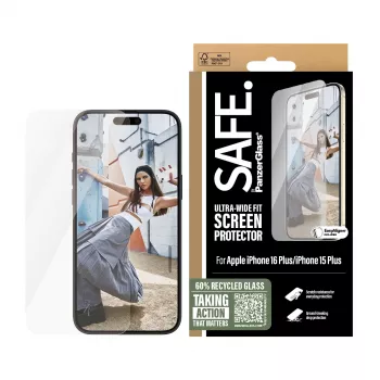 PanzerGlass SAFE. by ® pellicola protezione display iPhone 16 Plus | 15 Plus | Ultra-Wide Fit