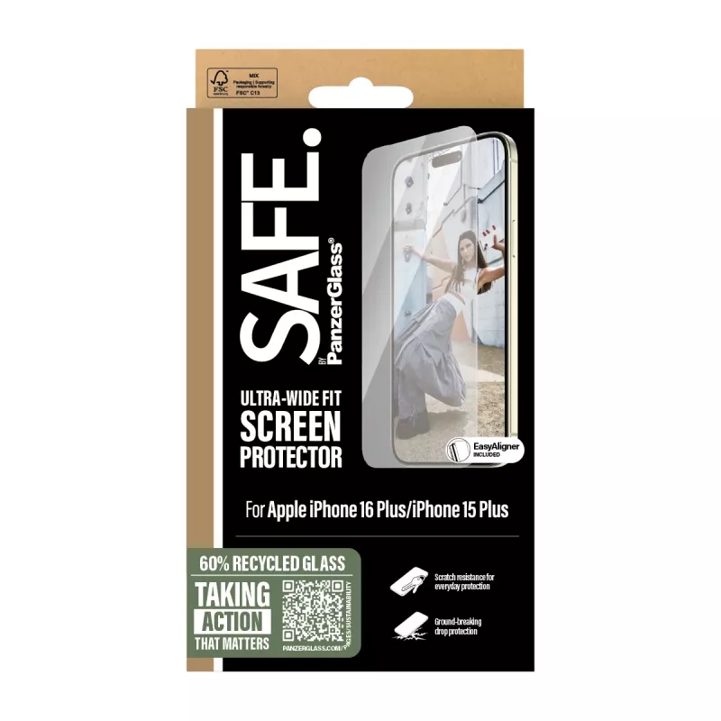 PanzerGlass SAFE. by ® pellicola protezione display iPhone 16 Plus | 15 Plus | Ultra-Wide Fit