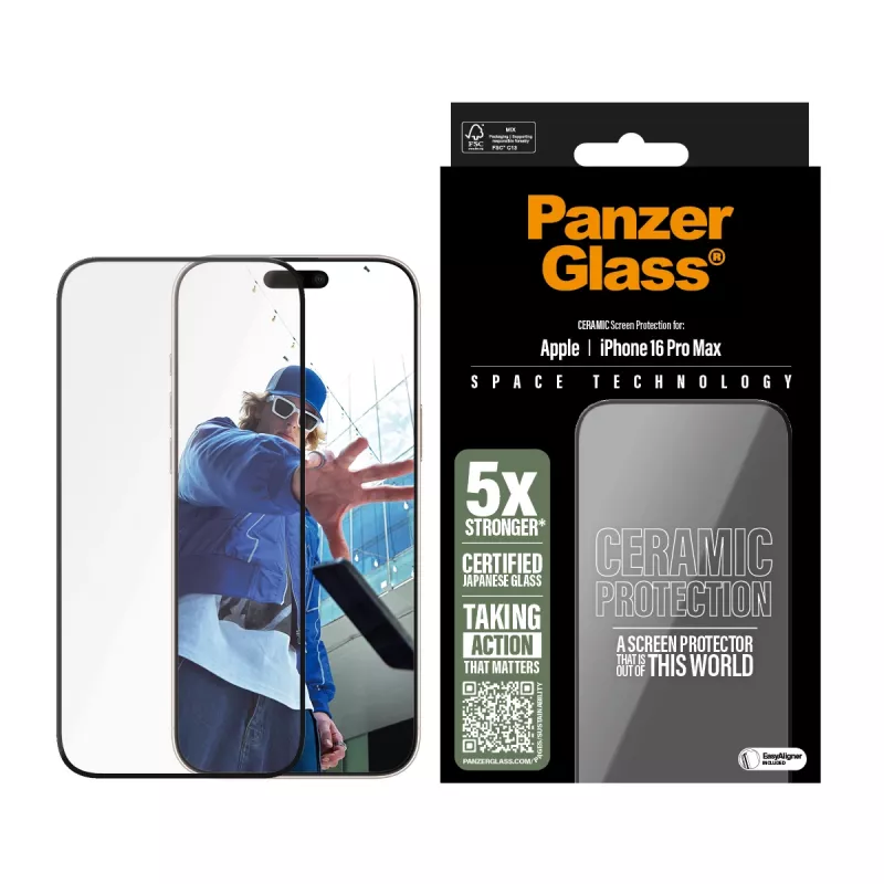 PanzerGlass ® protezione display in ceramica iPhone 16 Pro Max | Ultra-Wide Fit con EasyAligner