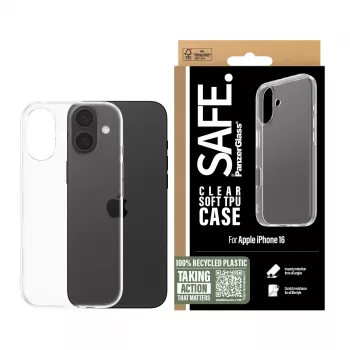 PanzerGlass SAFE. by ® custodia TPU, trasparente, iPhone 16
