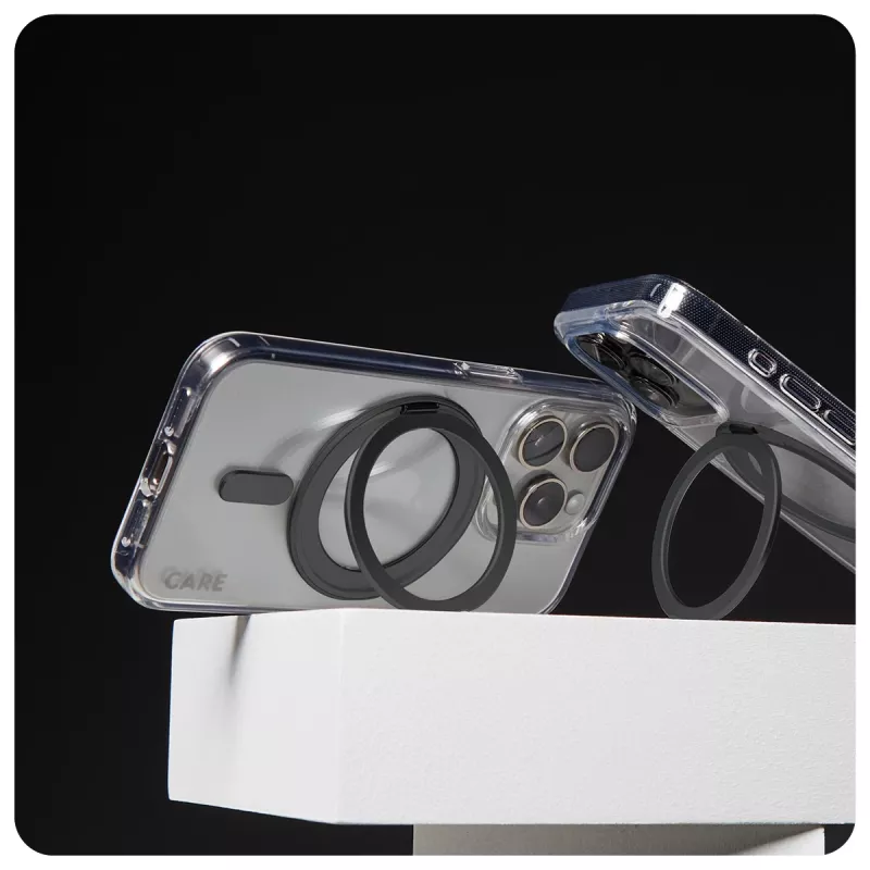 PanzerGlass CARE™ by ® custodia trasparente con kickstand nero e MagSafe iPhone 16