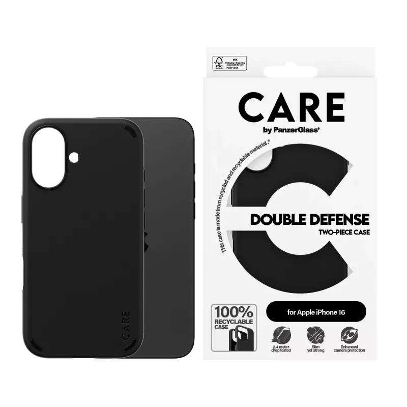PanzerGlass CARE™ by ® Double Defense Case Nero iPhone 16, Cover, Apple, Apple - iPhone 16, Nero