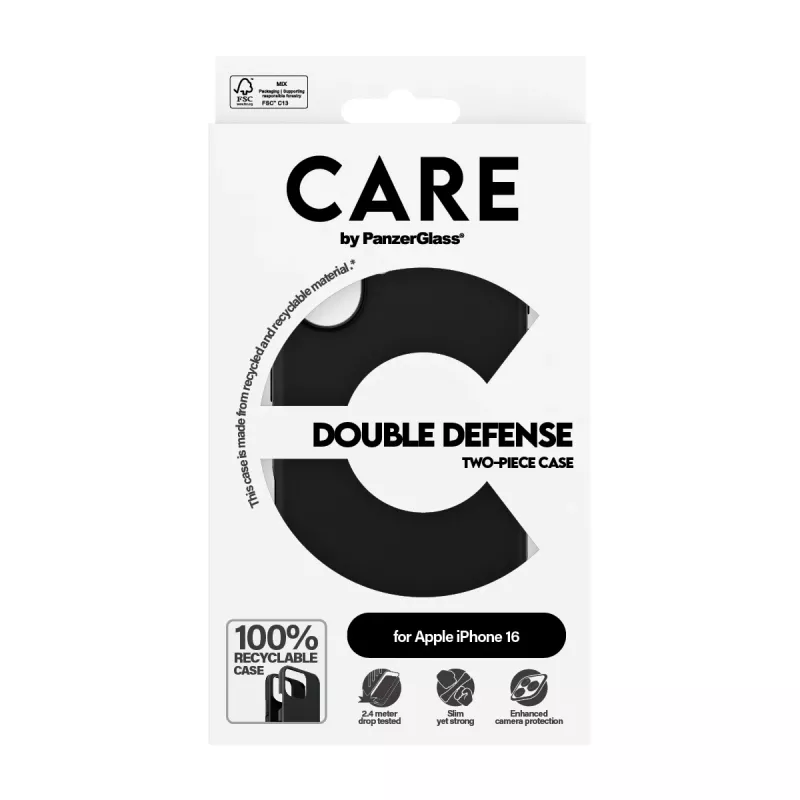 PanzerGlass CARE™ by ® Double Defense Case Nero iPhone 16, Cover, Apple, Apple - iPhone 16, Nero
