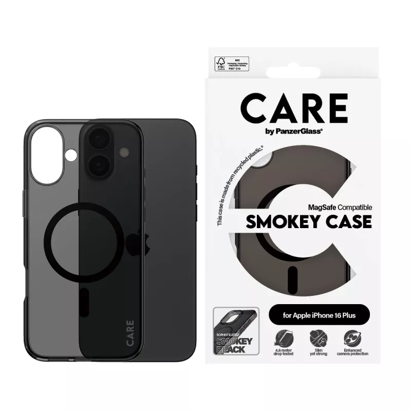PanzerGlass CARE™ by ® Urban Combat Case Smokey con nero MagSafe iPhone 16 Plus