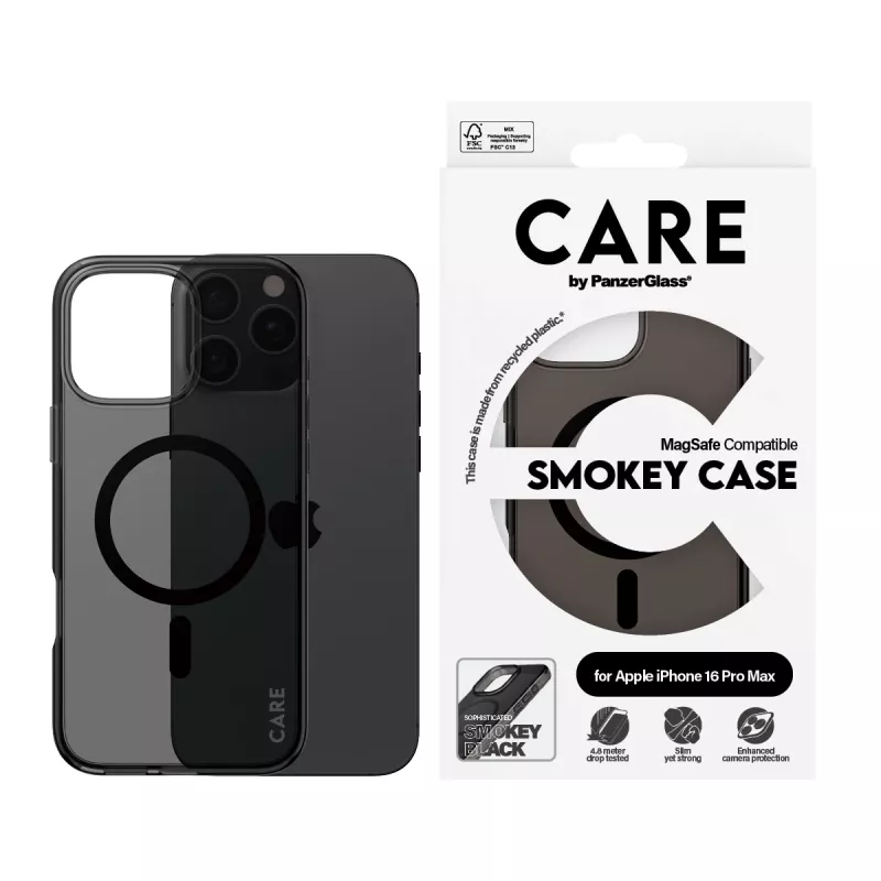 PanzerGlass CARE™ by ® Urban Combat Case Smokey con nero MagSafe iPhone 16 Pro Max