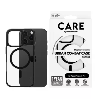 PanzerGlass CARE™ by ® Urban Combat Case trasparente con cornice nera e MagSafe iPhone 16 Pro