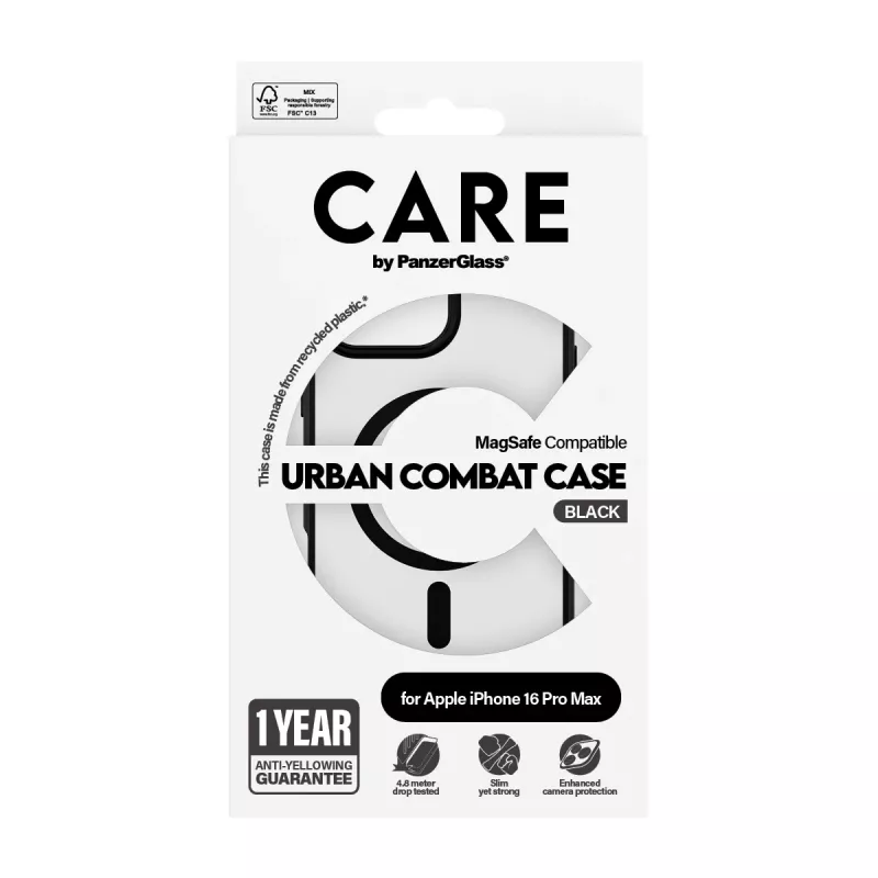 PanzerGlass CARE™ by ® Urban Combat Case trasparente con cornice nera e MagSafe per iPhone 16 Pro Max