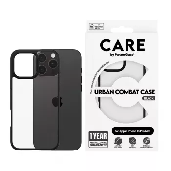 PanzerGlass CARE™ by ® Urban Combat Case Trasparente con Cornice Nera iPhone 16 Pro Max