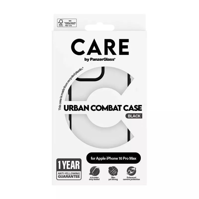 PanzerGlass CARE™ by ® Urban Combat Case Trasparente con Cornice Nera iPhone 16 Pro Max