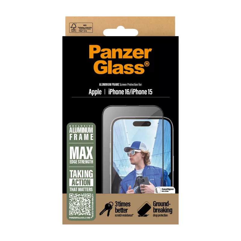 PanzerGlass ® protezione display cornice in alluminio iPhone 16 | 15 | Ultra-Wide Fit