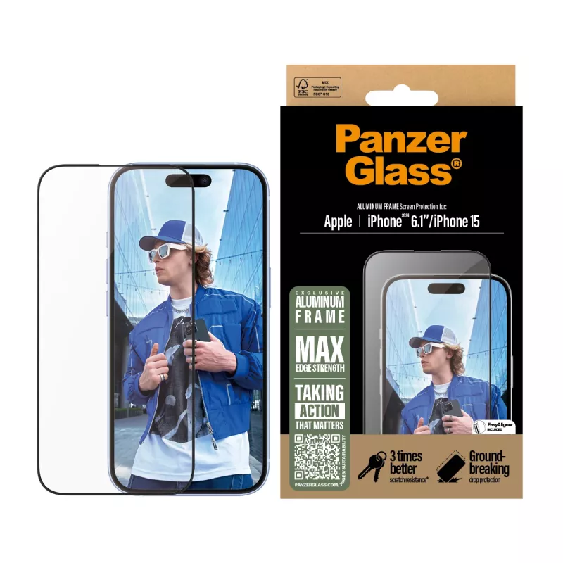 PanzerGlass ® protezione display cornice in alluminio iPhone 16 | 15 | Ultra-Wide Fit