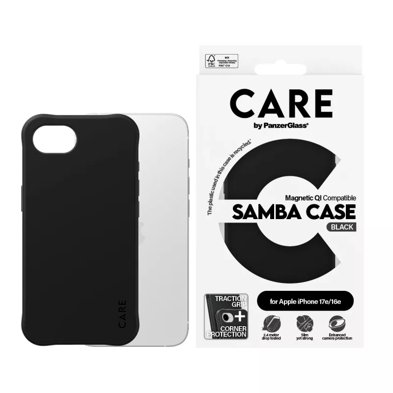 PanzerGlass CARE™ by ® Samba Case Nero con Qi Compatibile iPhone 17e | 16e