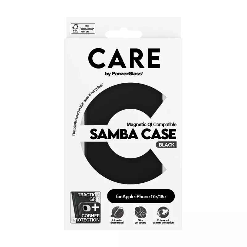 PanzerGlass CARE™ by ® Samba Case Nero con Qi Compatibile iPhone 17e | 16e