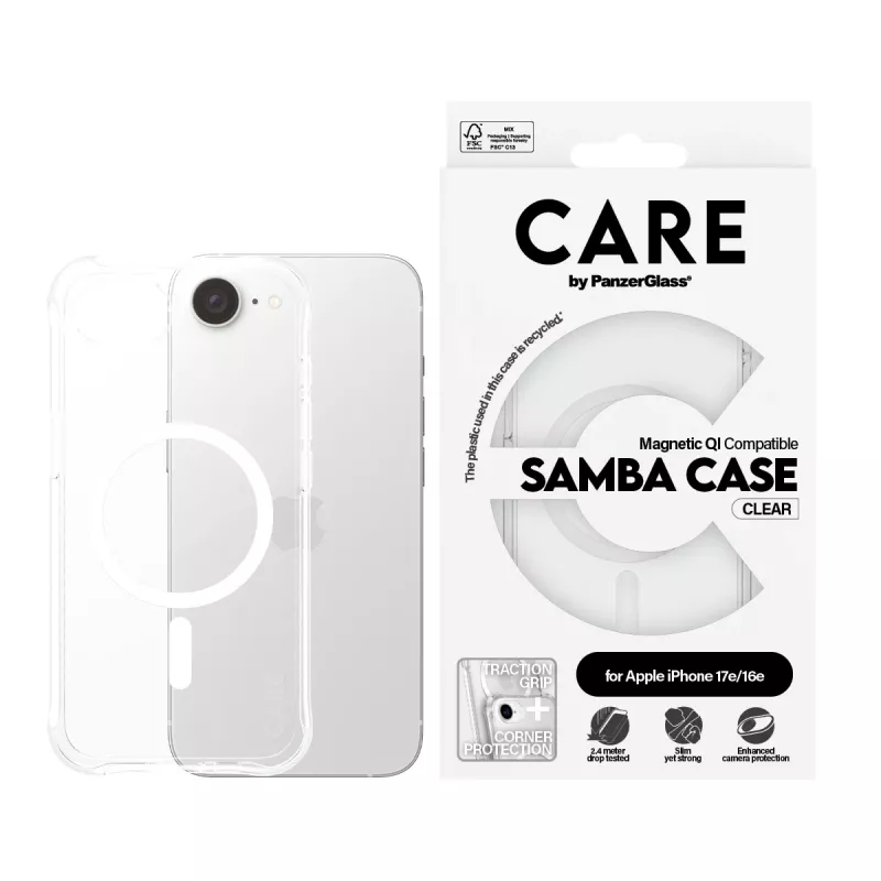 PanzerGlass CARE™ by ® Samba custodia trasparente con bianco compatibile Qi iPhone 17e | 16e
