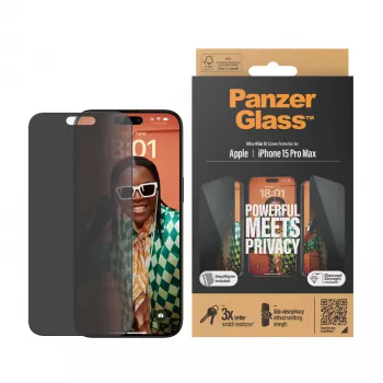 PanzerGlass ® Privacy Screen Protector iPhone 15 Pro Max | Ultra-Wide Fit con EasyAligner