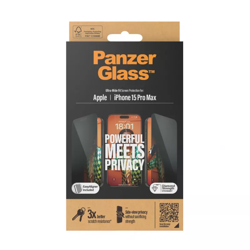 PanzerGlass ® Privacy Screen Protector iPhone 15 Pro Max | Ultra-Wide Fit con EasyAligner