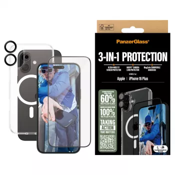 PanzerGlass ® bundle protezione 3-in-1 iPhone 16 Plus