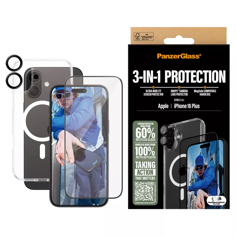 PanzerGlass ® bundle protezione 3-in-1 iPhone 16 Plus