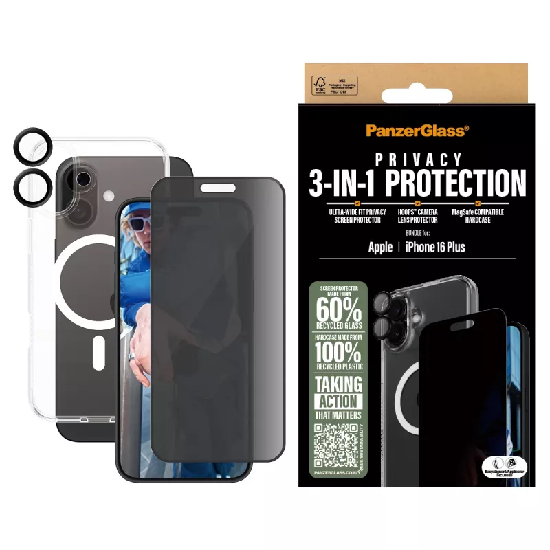 PanzerGlass ® bundle protezione privacy 3-in-1 iPhone 16 Plus