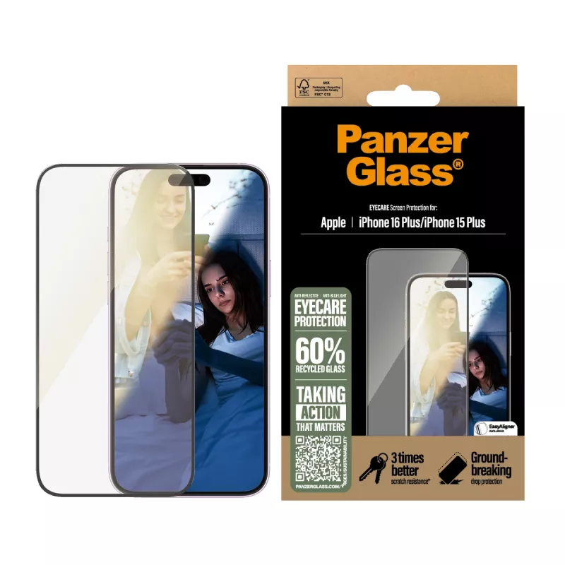 PanzerGlass® EyeCARE™ pellicola protettiva display iPhone 16 Plus | 15 Plus | Ultra-Wide Fit
