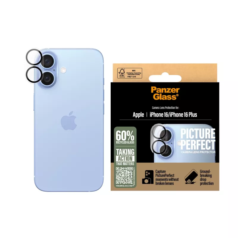 PanzerGlass ® PicturePerfect protezione obiettivo fotocamera iPhone 16 | 16 Plus