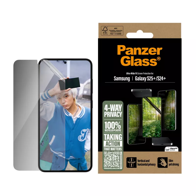 PanzerGlass® ECO MATRIX pellicola privacy 4 vie Samsung Galaxy S25+ | S24+ | Ultra-Wide Fit
