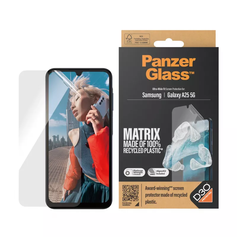PanzerGlass ® ECO MATRIX pellicola protettiva display con D3O® Samsung Galaxy A25 5G | Ultra-Wide Fit con AlignerKit