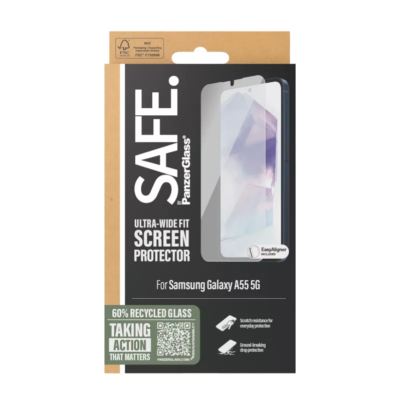 PanzerGlass SAFE. by ® protezione display Samsung Galaxy A55 5G | Ultra-Wide Fit con EasyAligner