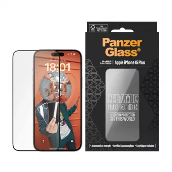 PanzerGlass ® Ceramic Protection per iPhone 15 Plus | Ultra-Wide Fit con EasyAligner
