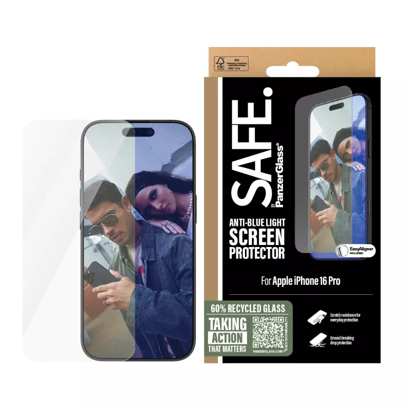 PanzerGlass SAFE. by ® protezione schermo Anti-Blue Light iPhone 16 Pro | Ultra-Wide Fit
