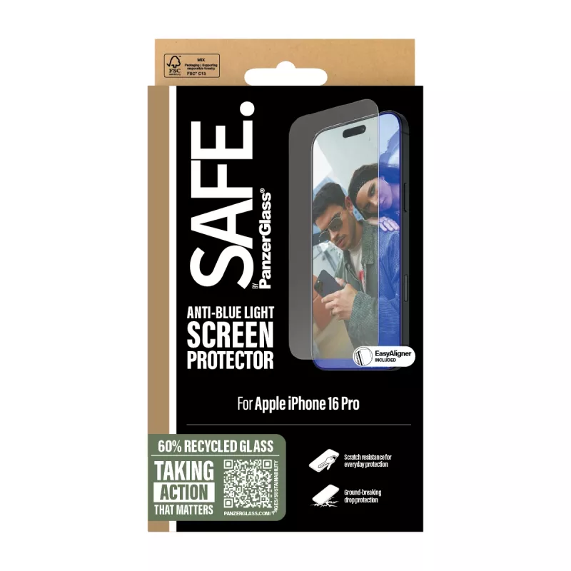 PanzerGlass SAFE. by ® protezione schermo Anti-Blue Light iPhone 16 Pro | Ultra-Wide Fit