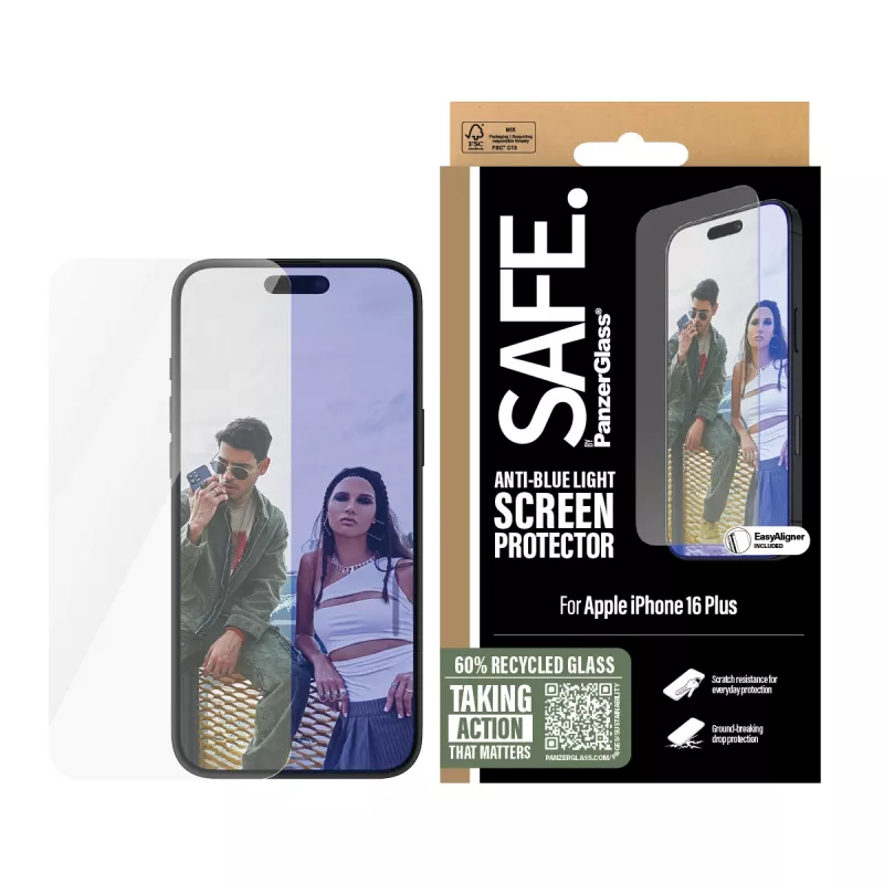 PanzerGlass SAFE. by ® pellicola protettiva display Anti-Blue Light iPhone 16 Plus | 15 Plus | Ultra-Wide Fit